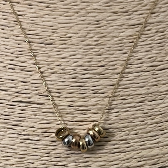 ROGERS & HOLLANDS AUTHENTIC 14K YELLOW GOLD CHAIN; LUCKY RINGS PENDANT NECKLACE - Picture 1 of 10